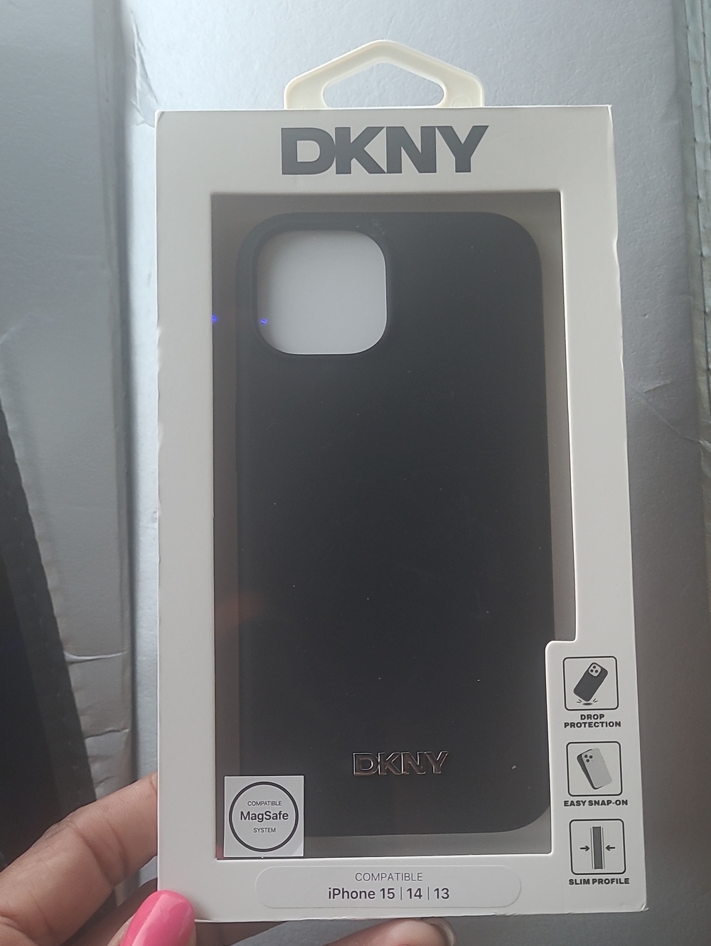 DKNY Black iPhone Case with Subtle Logo - MagSafe Compatible